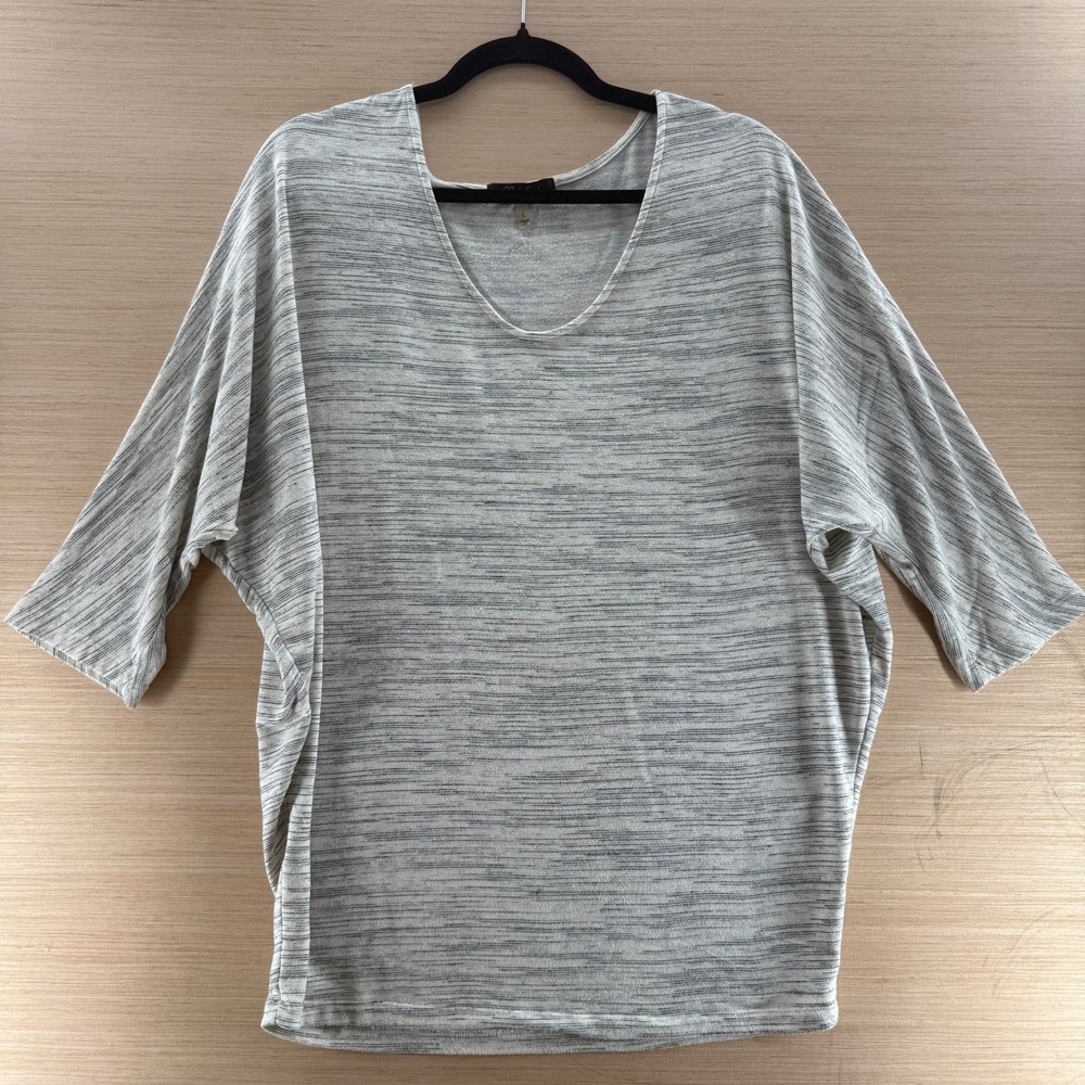 Laila Jayde Womens Grey Space Dye Dolman Sleeve Scoop‎ Neck Top SZ L Flattering